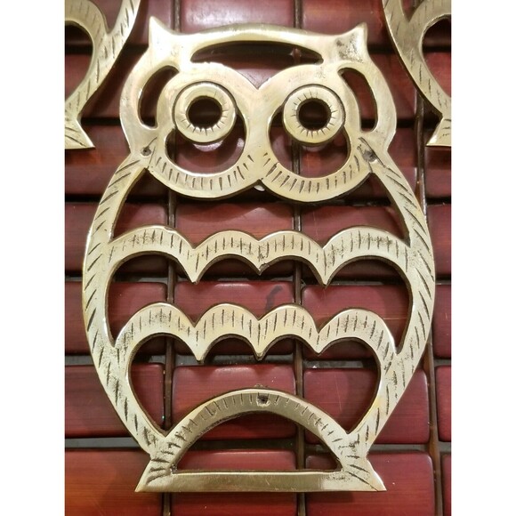Set Of 3 Vintage Brass Owl Trivets 7.25"x5.25" - Picture 2 of 3